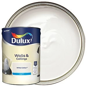 Image of Dulux Walls & Ceilings White Cotton Matt Emulsion Paint 5L