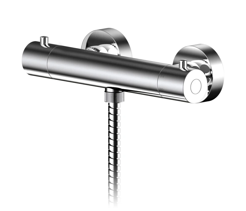 Image of Balterley Wall Mount Round Thermostatic Bar Valve with Bottom Outlet 55 x 275mm Silver