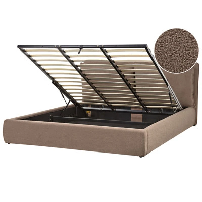 Image of Beliani Ottoman Bed Boucle Bajonna 180 X 200 Cm (Eu Super King) Brown