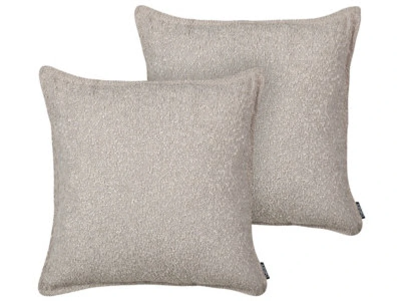 Image of Beliani Set Of 2 Decorative Cushions Senecia Boucle 45 X 45cm Beige Solid