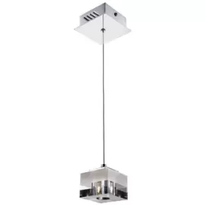 Image of Netlighting Modern Hanging Pendant Chrome 1 Light with Glass, White Stripe Shade
