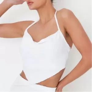 Image of Missguided Co Ord Textured Halter Cowl Crop Top - White