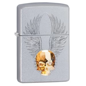 Image of Zippo Satin Chrome 205 Gold Skull Design Windproof Lighter