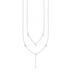 Image of Silver Double Layer Y-Shaped Star & Moon Necklace 45cm KE2070-051-14-L45v