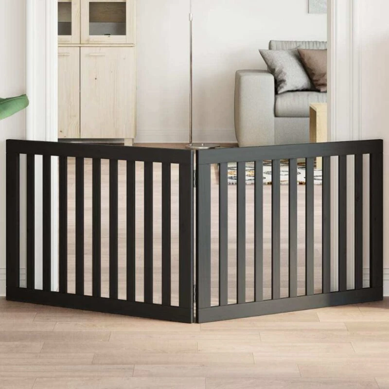 Image of vidaXL Dog Gate Foldable 2 Panels Black 160cm Poplar Wood, Black 352256