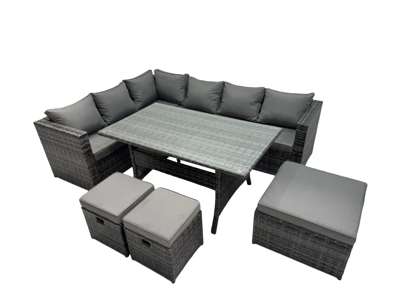 Image of Fimous Outdoor PE Rattan Sofa Set with with 3 Stools in Dark Grey Dark Grey Unisex
