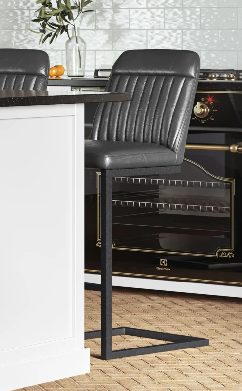 Image of Baumhaus (VPR03I) Vintage Grey Leather Bar Stool (Pack of Two) Size: 2 Pack Grey Unisex 2 Pack