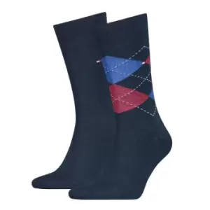 Image of Tommy Hilfiger Hilfiger 2 Pack Check Socks Mens - Blue