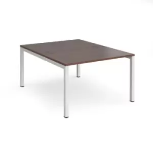 Image of Bench Desk 2 Person Starter Rectangular Desks 1200mm Walnut Tops With White Frames 1600mm Depth Connex