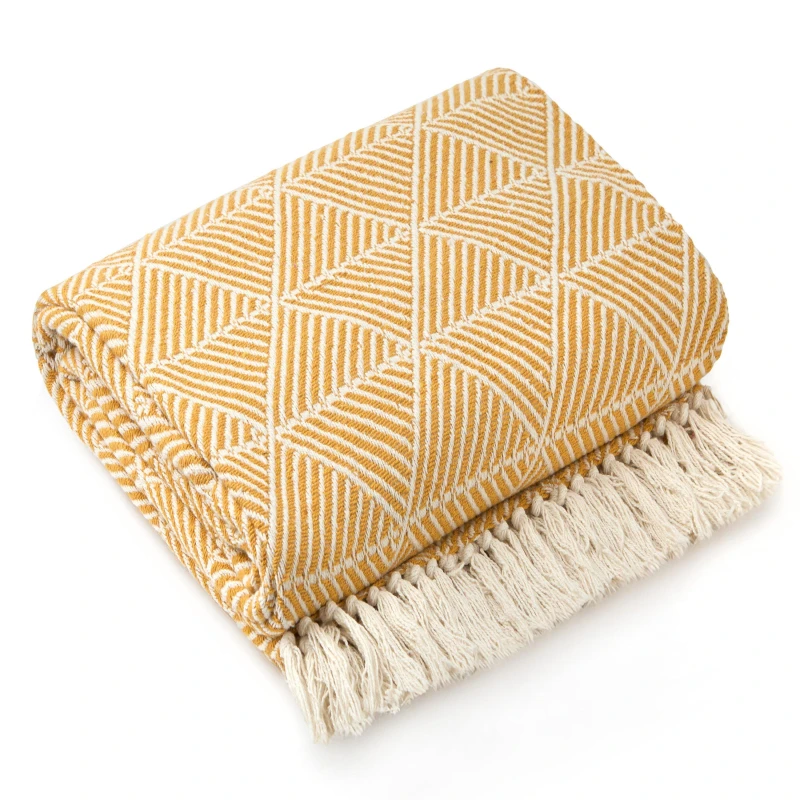 Image of Emma Barclay Throw Blanket Cotton Scandi Zahra Ochre unisex 127x152cm