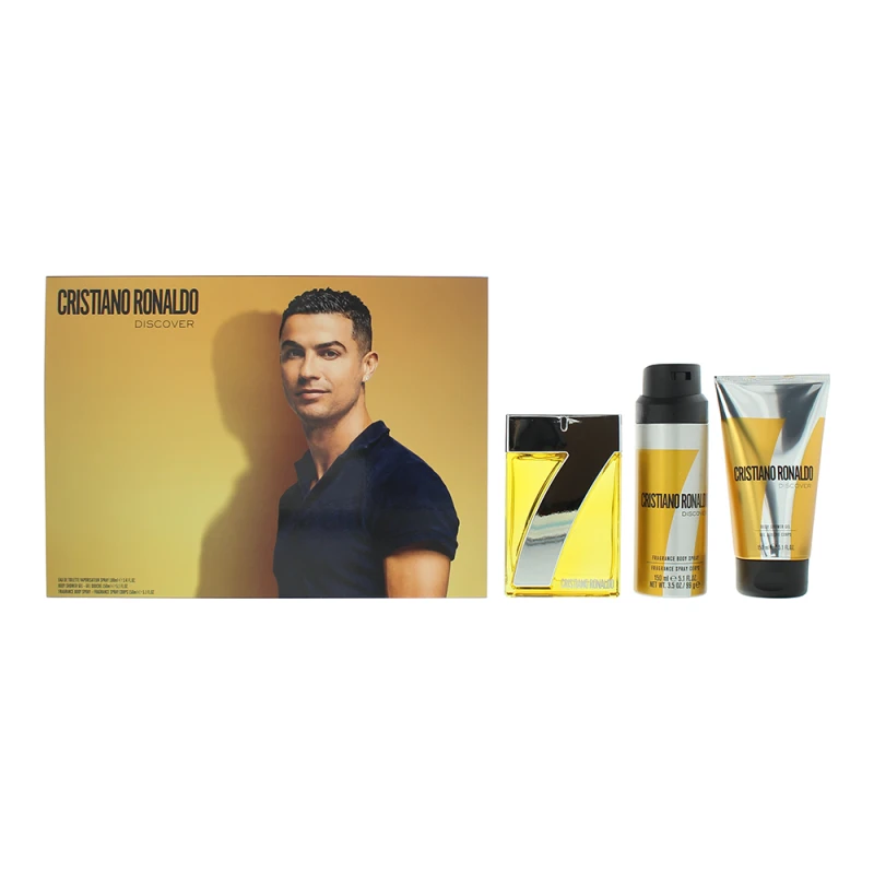 Image of Cristiano Ronaldo CR7 Discover Gift Set 100ml Eau de Toilette + 150ml Shower Gel + 150ml Body Spray