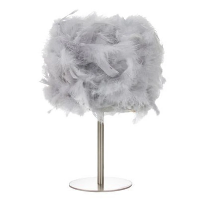 Image of Happy Homewares Modern And Chic Real Grey Feather Table Lamp With Satin Nickel Base And Switch