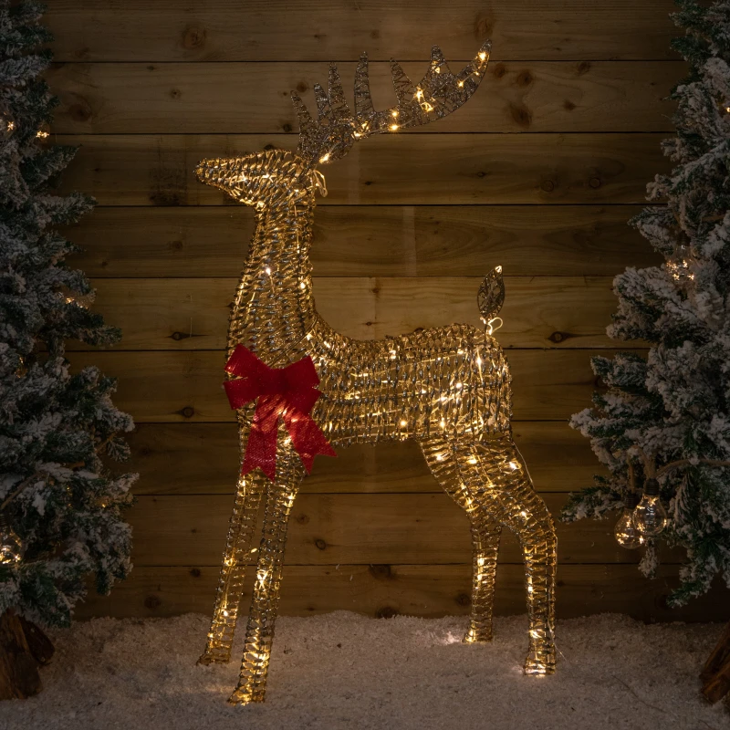 Image of 95cm Light up Gold Glitter Twist Christmas Reindeer with 94 Warm White LEDs
