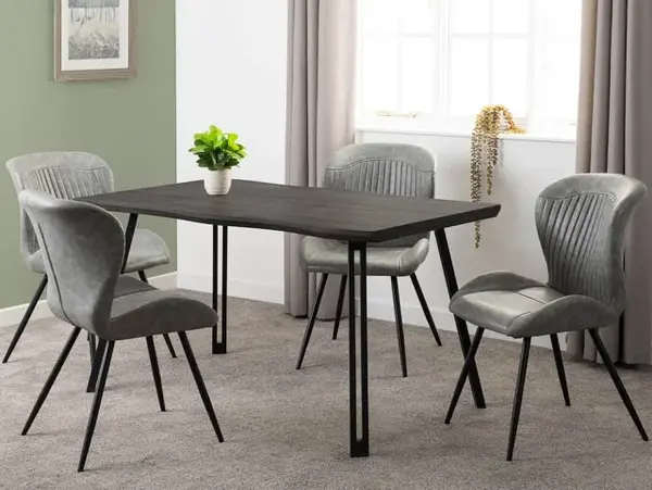 Image of Seconique Quebec Wave Black Wood Grain Dining Table and 4 Grey Chair Set