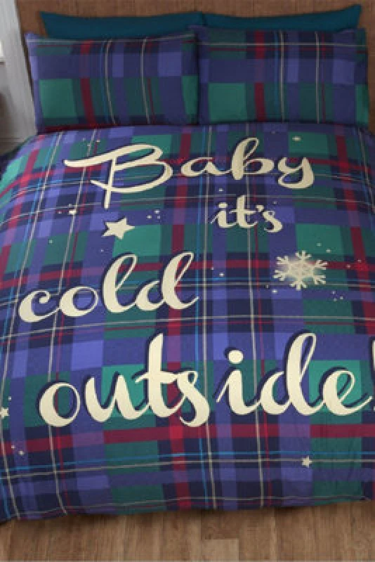 Image of Homespace Direct Ltd Baby It's Cold Outside Blue Xmas Duvet Cover Set Christmas Bedding