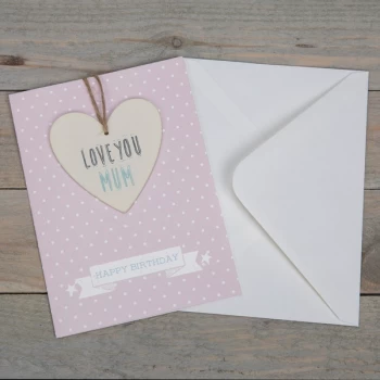 Image of Greeting Card with Heart Plaque - Love You Mum