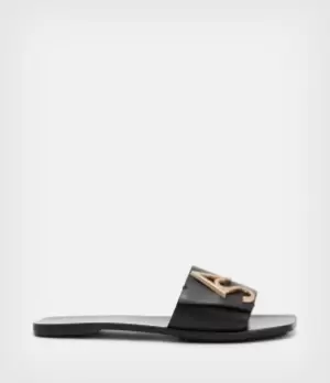 Image of AllSaints Womens Womens Leather Check Klara Sandals, Black, Size: UK 5/US 8/EU 38, Black