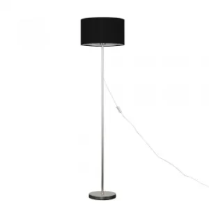 Image of Charlie Brushed Chrome Floor Lamp with Large Black Reni Shade