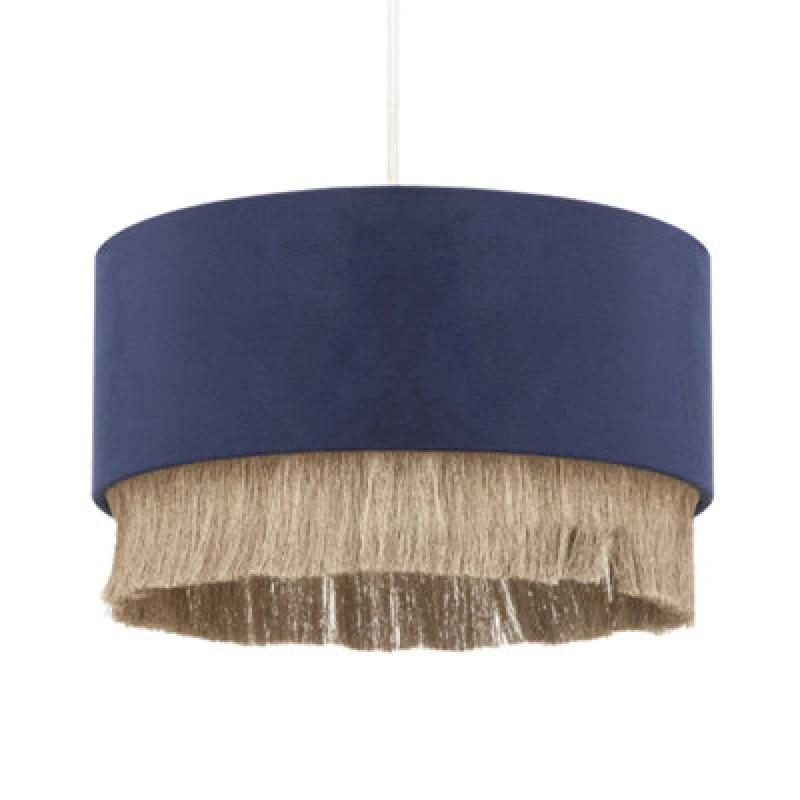 Image of Happy Homewares Modern Midnight Blue Velvet Pendant Light Shade With Gold Tassels