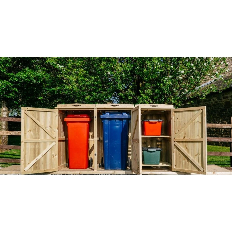 Image of Buttercup Farm Chatburn Bin Store, Fits 2x 180L/240L Wheelie Bins & 2x Boxes in Brown Brown Unisex