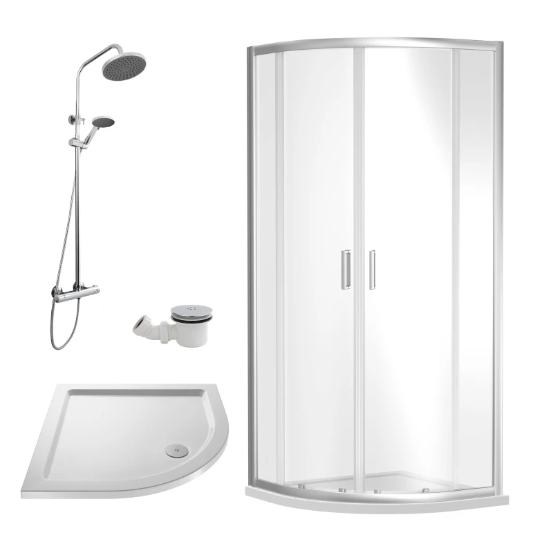 Image of Balterley Quadrant Enclosure Tray Round Shower Waste White Chrome 800mm Silver unisex