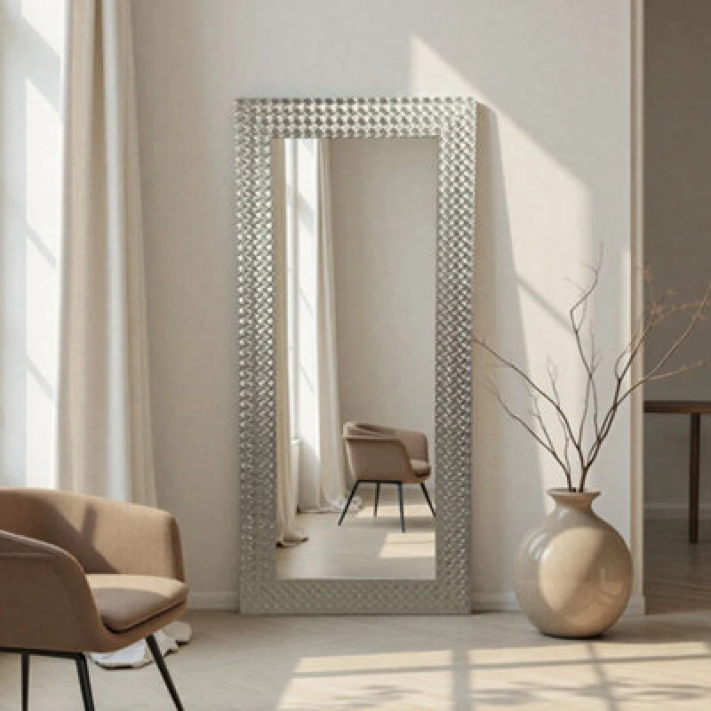 Image of Yearn Hammered Full Length Silver Framed Bevelled Mirror