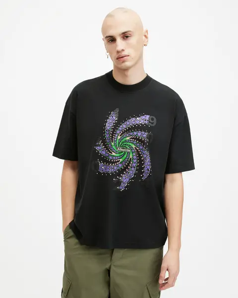 Image of Allsaints Allsaints Fraktyl Short Sleeve Crew Neck T-Shirt - Black VXDYV Male 2XL,L,M,S,XL