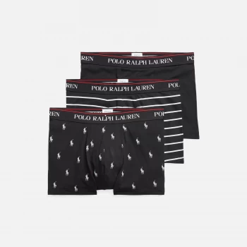 Image of Polo Ralph Lauren Mens Classic 3 Pack Trunks - Black Stripe/Black AOPP - L
