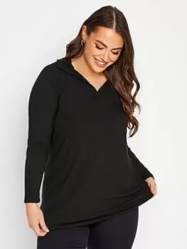 Image of Yours Long Sleeve Rib Polo Top Black, Size 16, Women