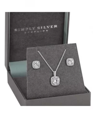 Image of Simply Silver Halo Square Solitaire Set
