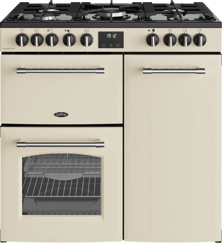 Image of Belling 444411821 Farmhouse 90cm Dual Fuel Range Cooker - Cream 444411821 Cream
