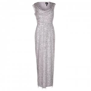Image of Adrianna Papell Long Beaded Dress - Silver