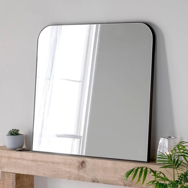 Image of Yearn Mirrors Minimal Large Black Mantle Mirror 100(w) x 100cm(h) Black
