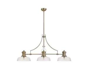 Image of 3 Light Telescopic Ceiling Pendant E27 With 30cm Flat Round Glass Shade, Antique Brass, Clear