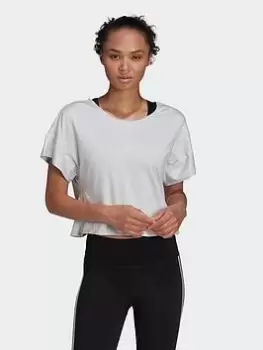 Image of adidas Studio Backless Tee, Purple Size M Women