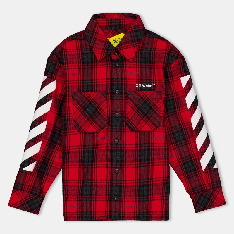 Image of Off White Kids Long Sleeve Dress Shirt Red/White male 6Y