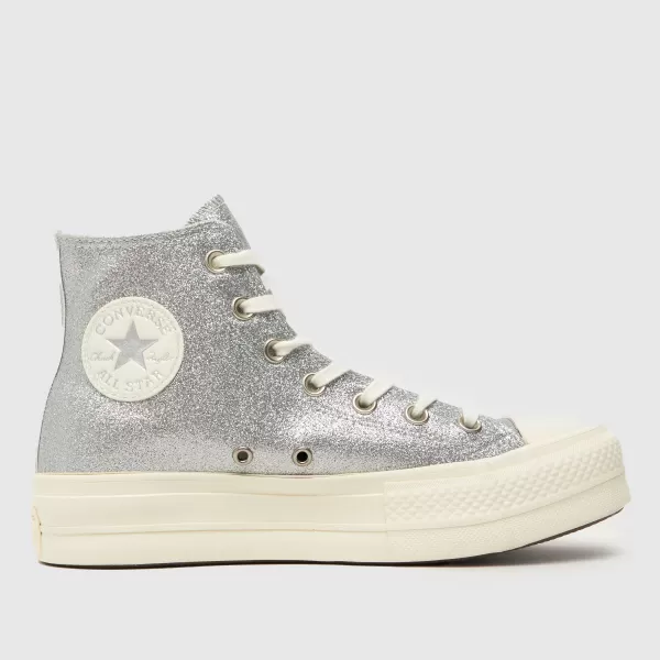 Image of Converse all star lift sparkle trainers in silver