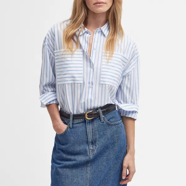 Image of Barbour Nicola Striped Cotton-Poplin Shirt - UK 16 Multi Shirts female LSH1626WH11 UK 16