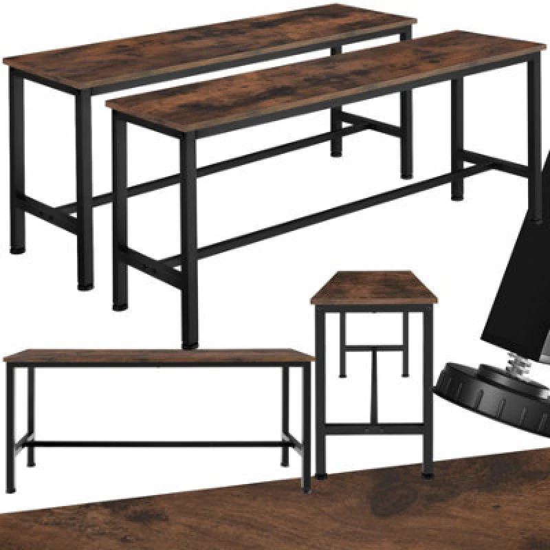 Image of Tectake Pair Of Benches Fairfield 108 X 32.5 X 50 Cm - Industrial Wood Dark, Rustic