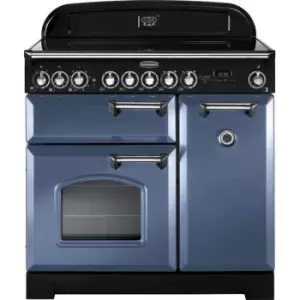 Image of Rangemaster Classic Deluxe CDL90ECSB/C 90cm Electric Range Cooker with Ceramic Hob - Stone Blue / Chrome - A/A Rated