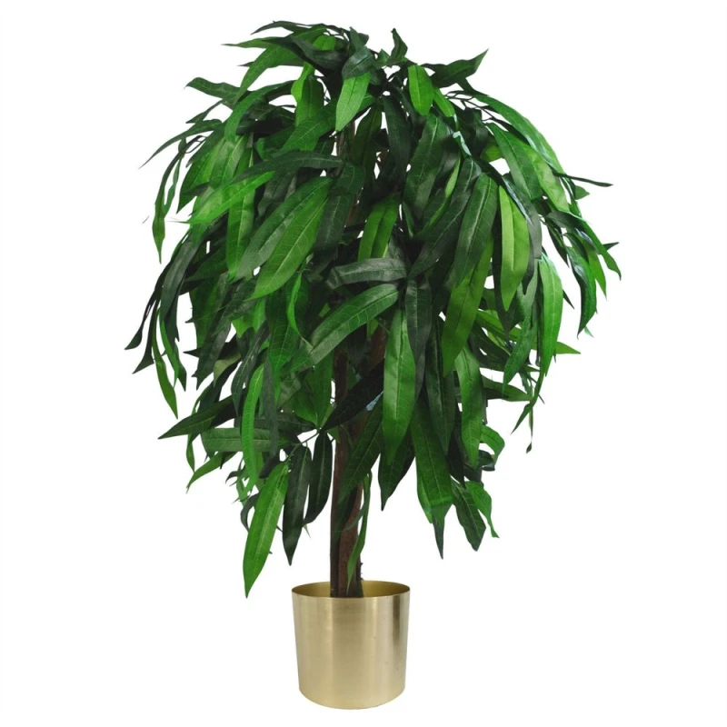 Image of Leaf Design 100cm Large Artificial Mango Tree Plant with Metal Planter