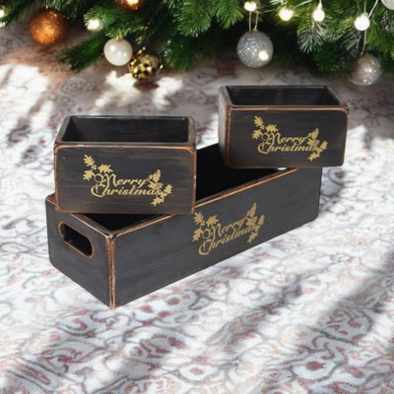 Image of Minster Wooden Boxes (Set Of 3) - Black