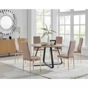 Image of Furniture Box Santorini Brown Round Dining Table and 6 Cappuccino Gold Leg Milan Chairs