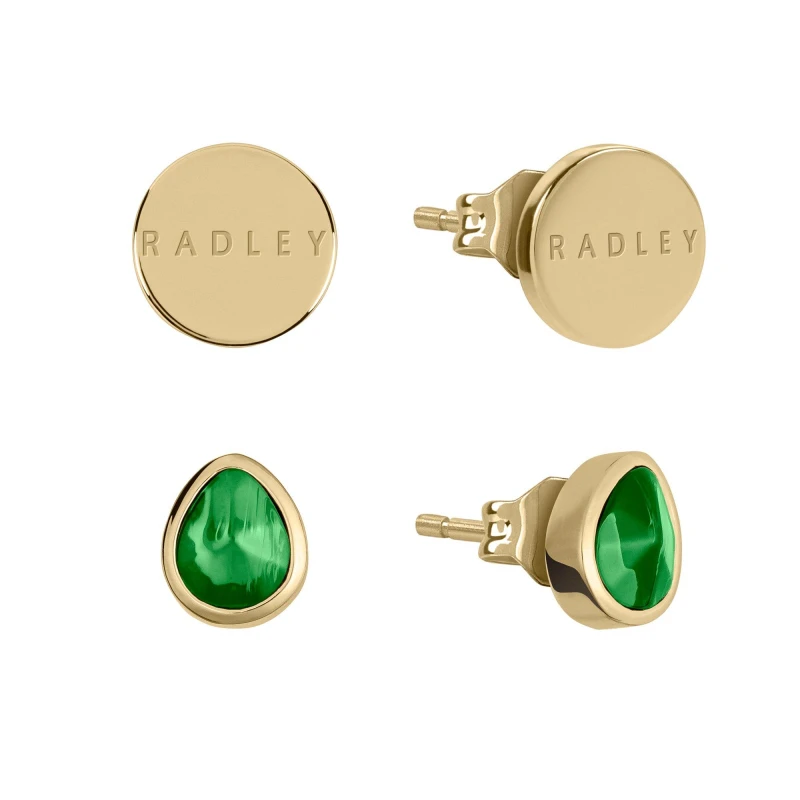 Image of Radley 18ct Gold Plated Green Stone Disc Earrings Earrings One Size Gold 72012310000