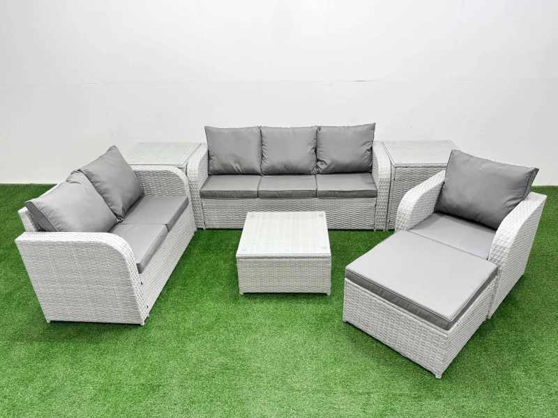 Image of FIMOUS Fimous Patio PE Wicker 7 Seater Outdoor Rattan Furniture Sofa Sets with Square Coffee Table Reclining Chair Loveseat Sofa 3 Seater Sofa Big Foo