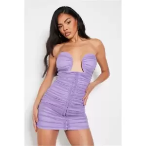 Image of I Saw It First Lilac Premium Mesh Eyelet Detail Ruched Bodycon Dress - Purple