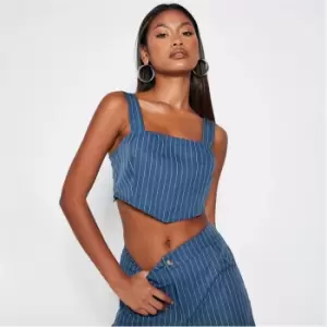 Image of I Saw It First Pinstripe Square Neck Tailored Bralet - Blue