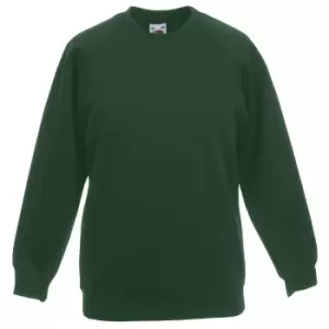 Image of Fruit Of The Loom Childrens Unisex Raglan Sleeve Sweatshirt (Pack of 2) (5-6) (Bottle Green)