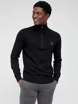 Image of BOSS Kanobix Quarter Zip Jumper - Black, Size L, Men