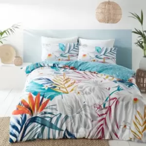 Image of Pineapple Elephant Ayanna Tropical Flora Duvet Cover and Pillowcase Set Teal (Green)